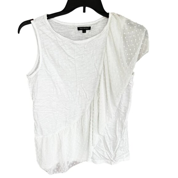 For Cynthia Women Large White Sleeveless Top with Sheer Swiss Dot Ruffle Detail - Picture 1 of 8